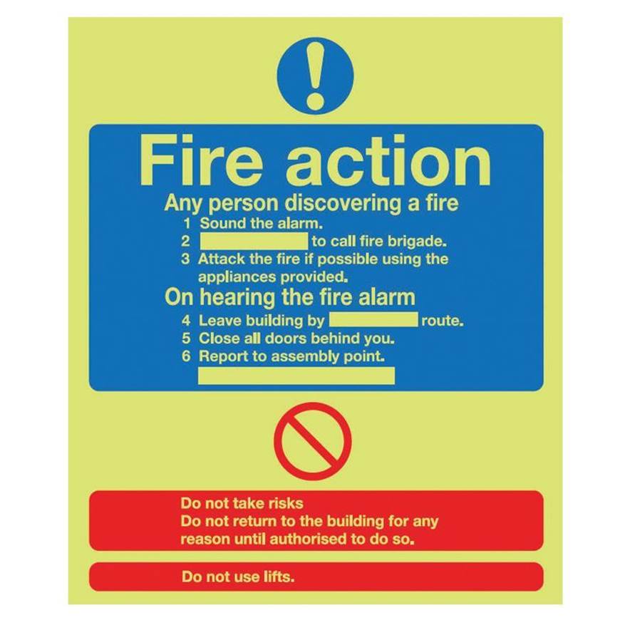 Picture of Photoluminescent Fire Action Instructions Sign