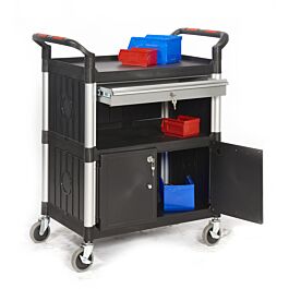 Proplaz Shelf Trolley - Lockable Steel Drawer & Cupboard